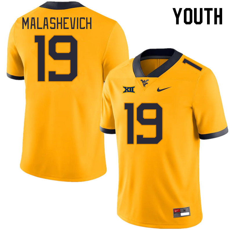 Youth #19 Graeson Malashevich West Virginia Mountaineers College Football Jerseys Stitched Sale-Gold - Click Image to Close
